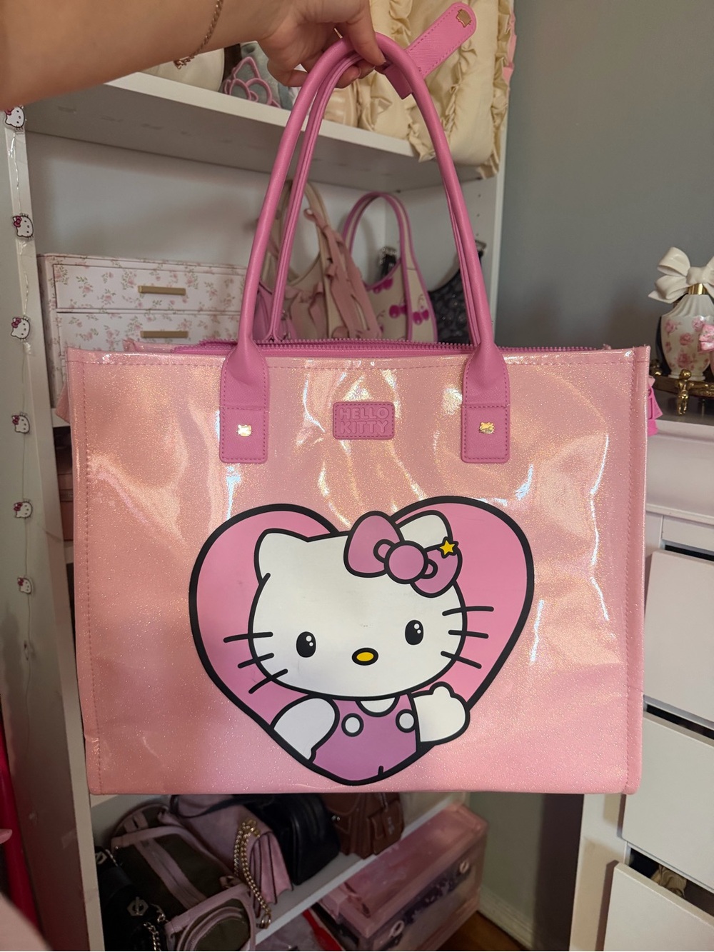 Hello Kitty Shiny Pink Heart Tote